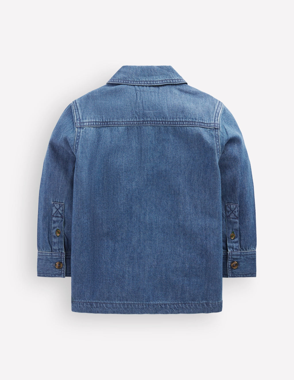 Cotton Front Pocket Overshirt-Mid Denim