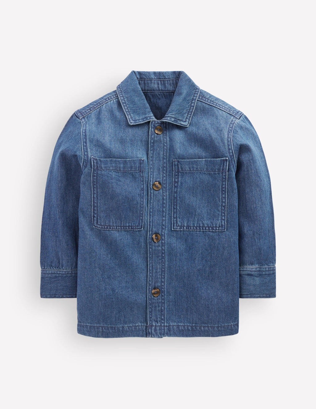 Cotton Front Pocket Overshirt-Mid Denim