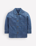 Cotton Front Pocket Overshirt-Mid Denim