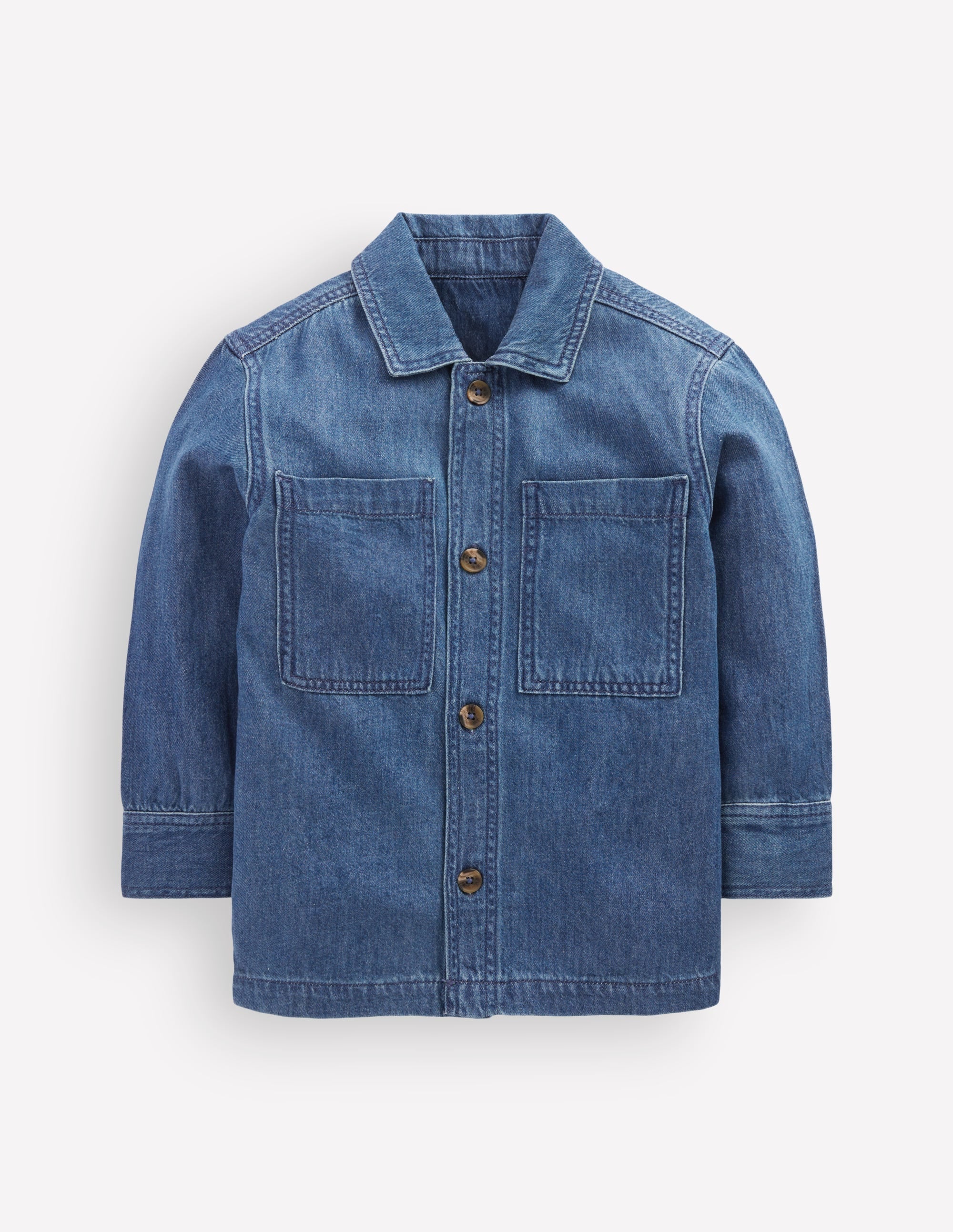 Cotton Front Pocket Overshirt-Mid Denim