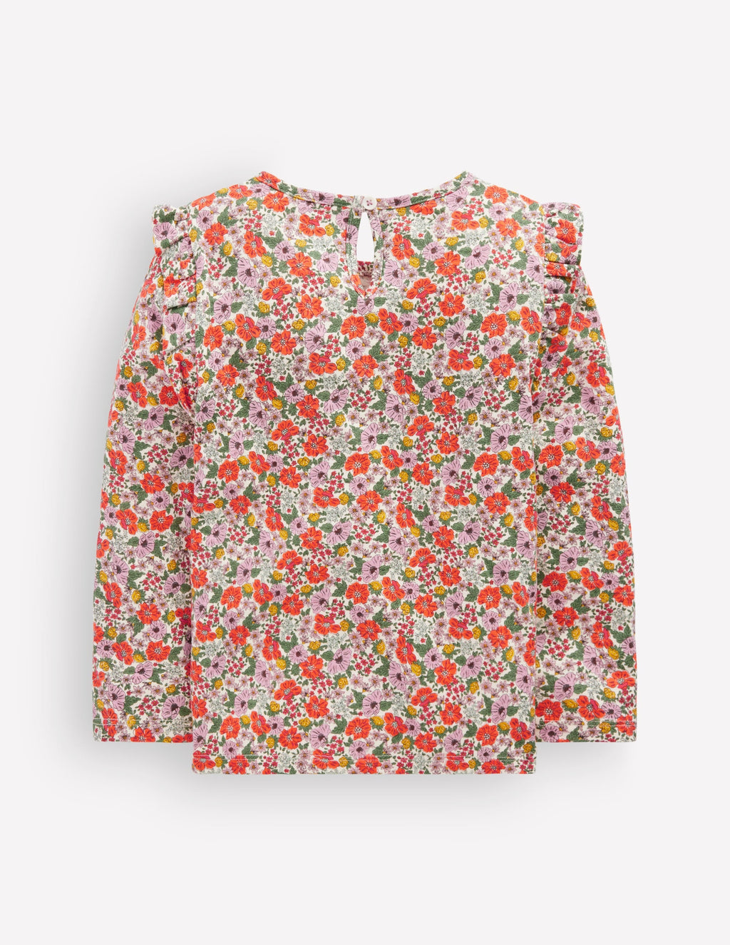 Frill Sleeve Slub Top-Soft Cream Garden Flowerbed