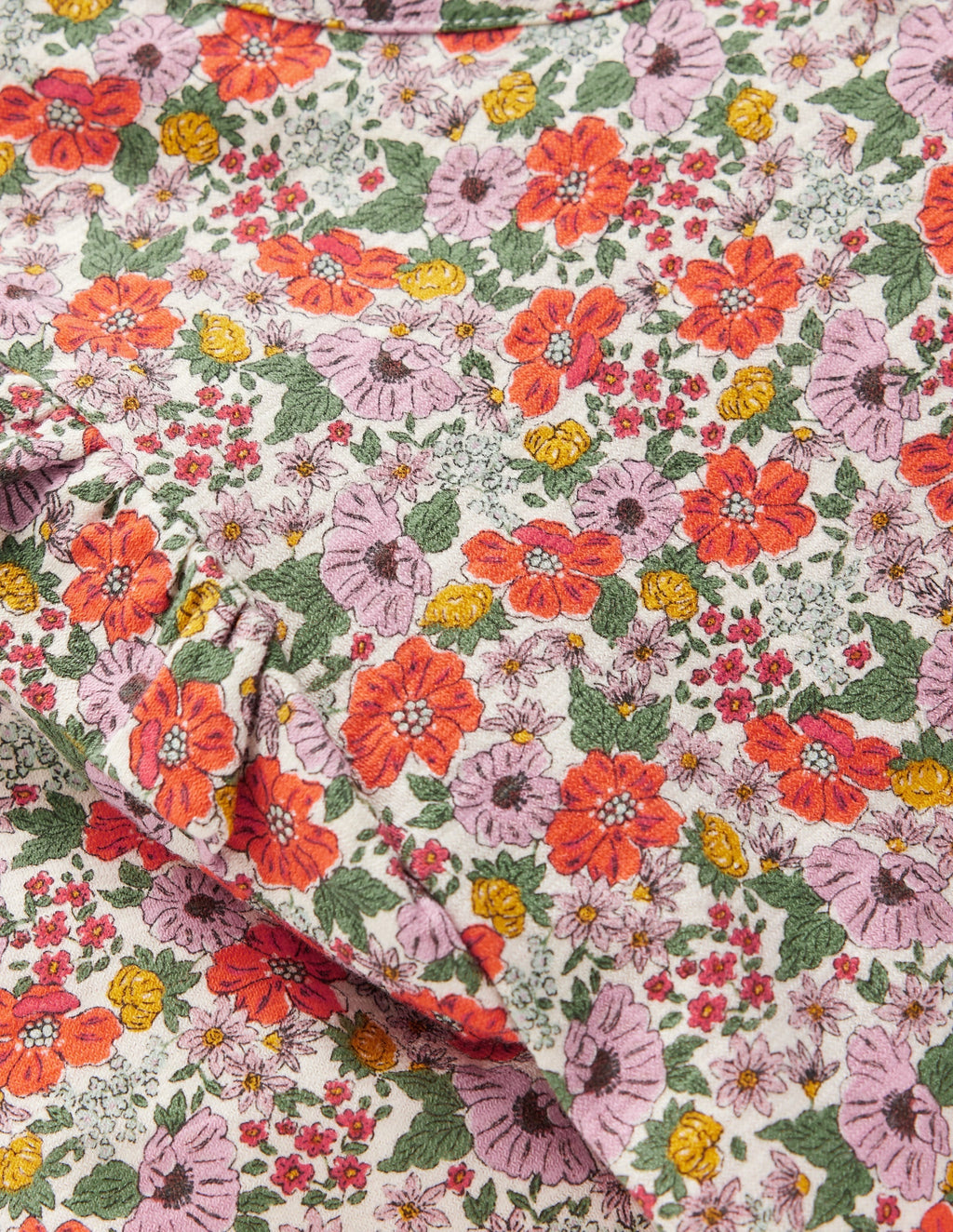 Frill Sleeve Slub Top-Soft Cream Garden Flowerbed