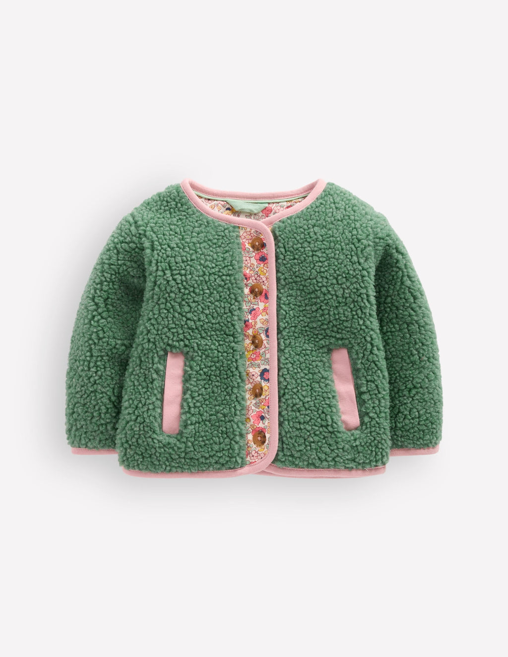 Cosy Borg Button-Down Jacket-Larch Green Floral