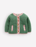 Cosy Borg Button-Down Jacket-Larch Green Floral