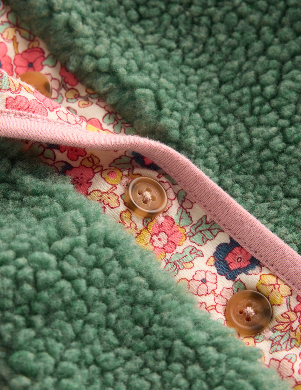 Cosy Borg Button-Down Jacket-Larch Green Floral