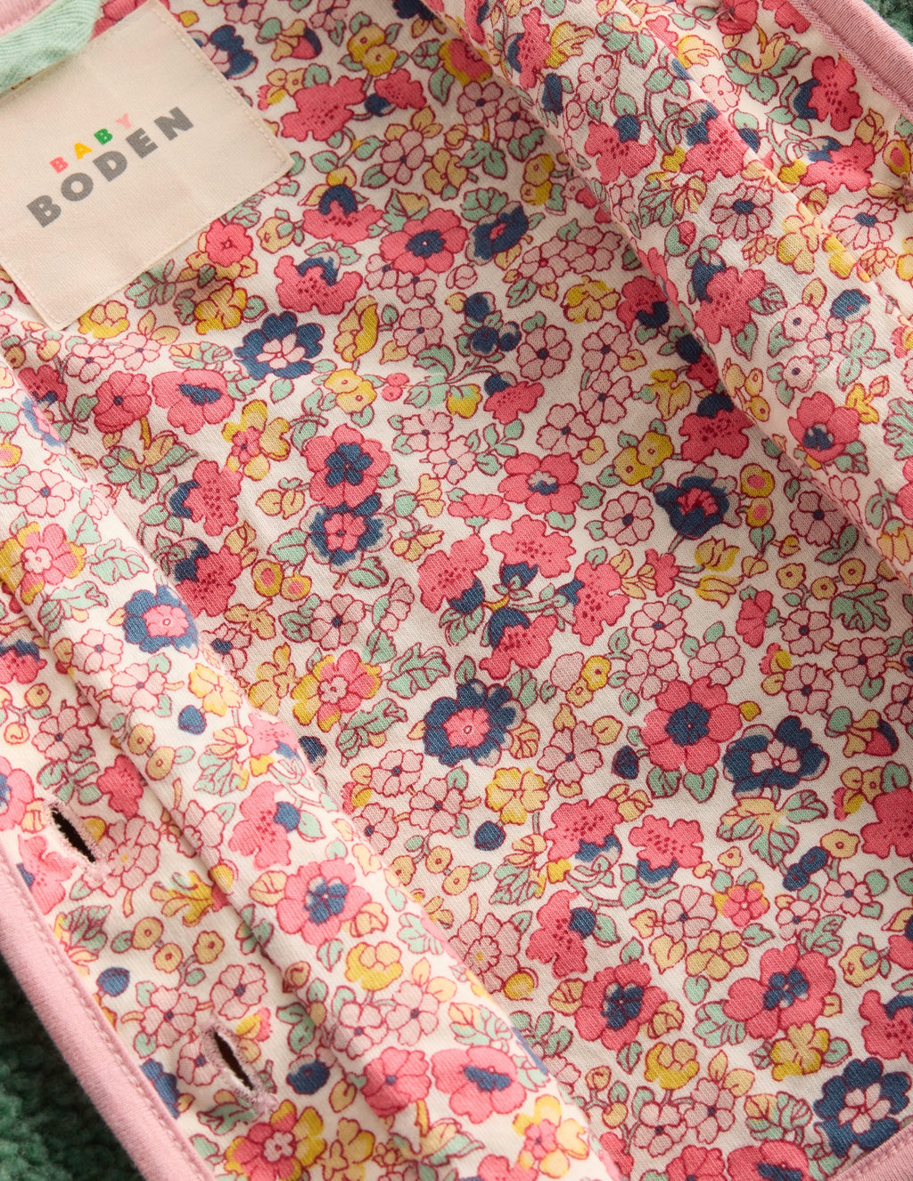 Cosy Borg Button-Down Jacket-Larch Green Floral