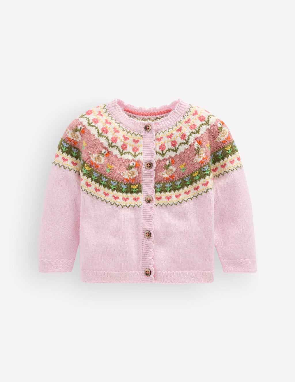 Fair Isle Cardigan-Chalk Pink Geese Fair Isle