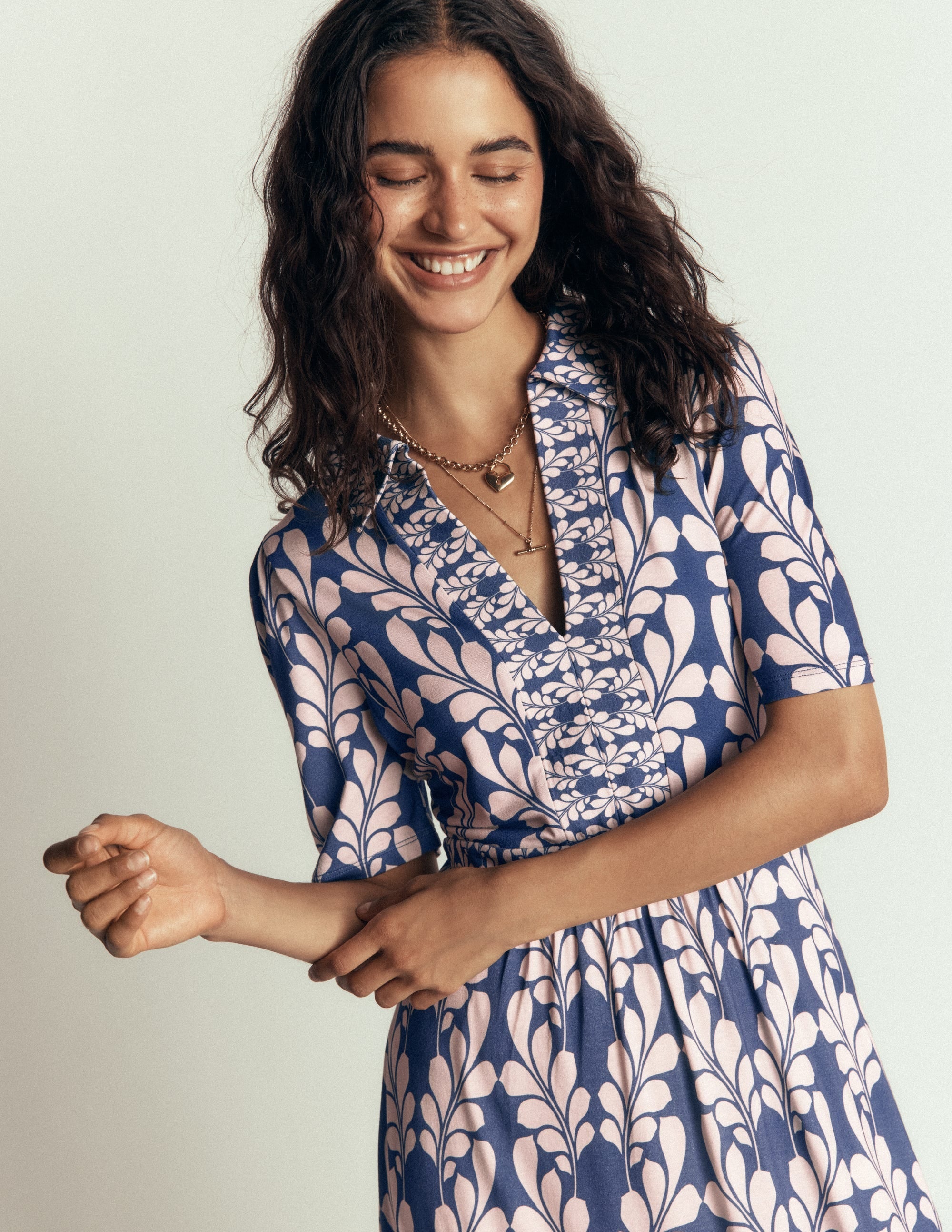 Heidi Jersey Midi Tea Dress-Denim Blue, Delicate Trail
