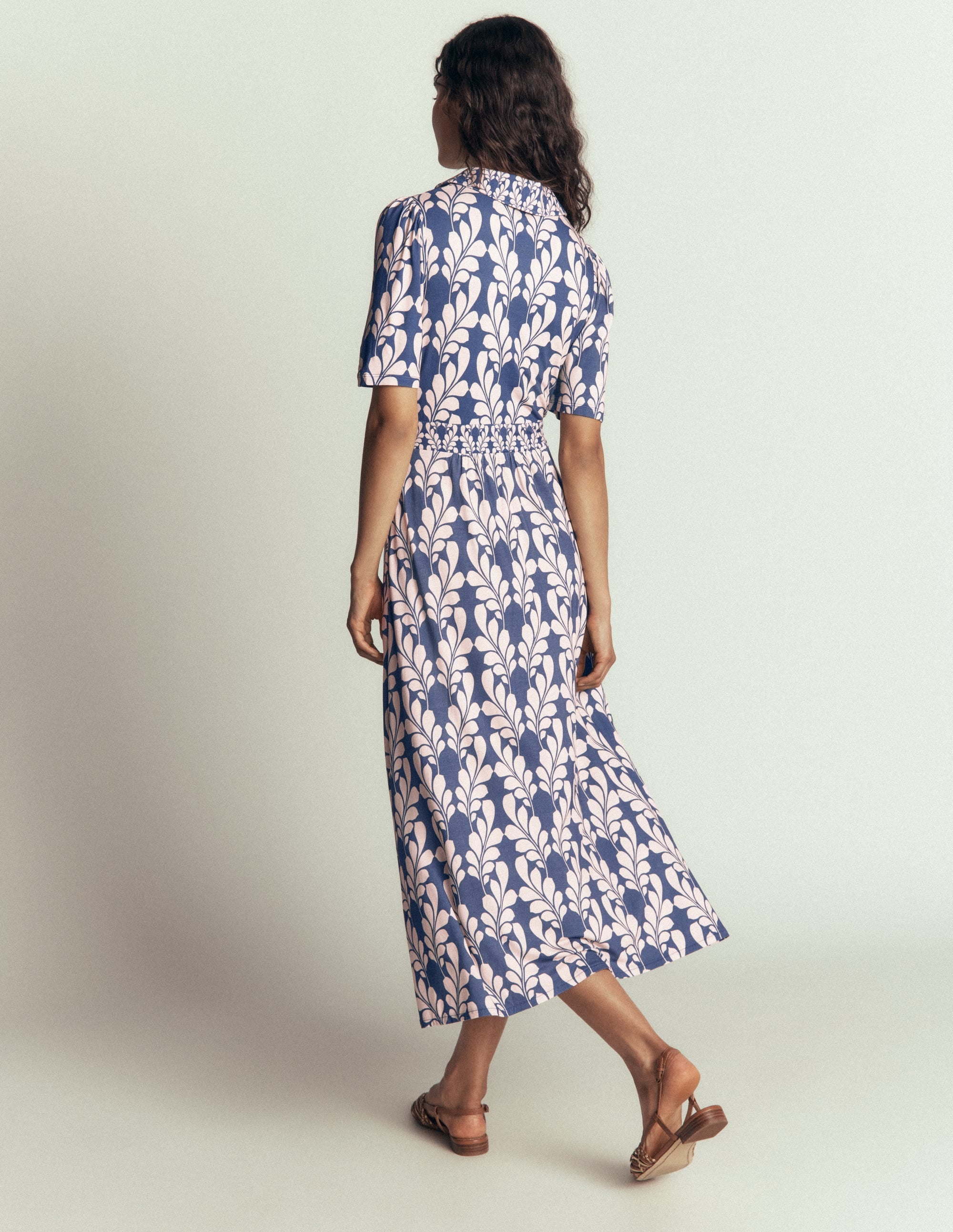 Heidi Jersey Midi Tea Dress-Denim Blue, Delicate Trail