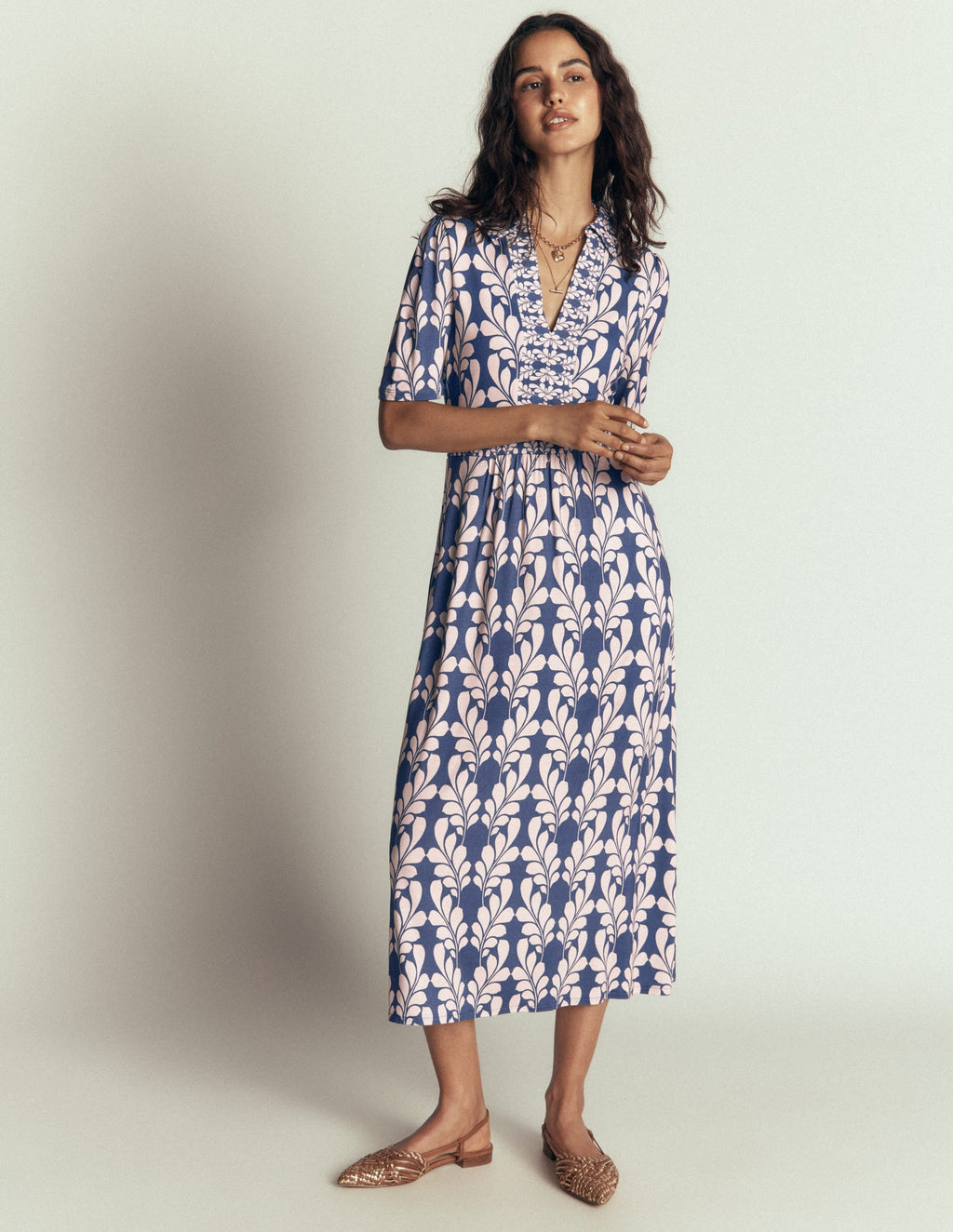 Heidi Jersey Midi Tea Dress-Denim Blue, Delicate Trail
