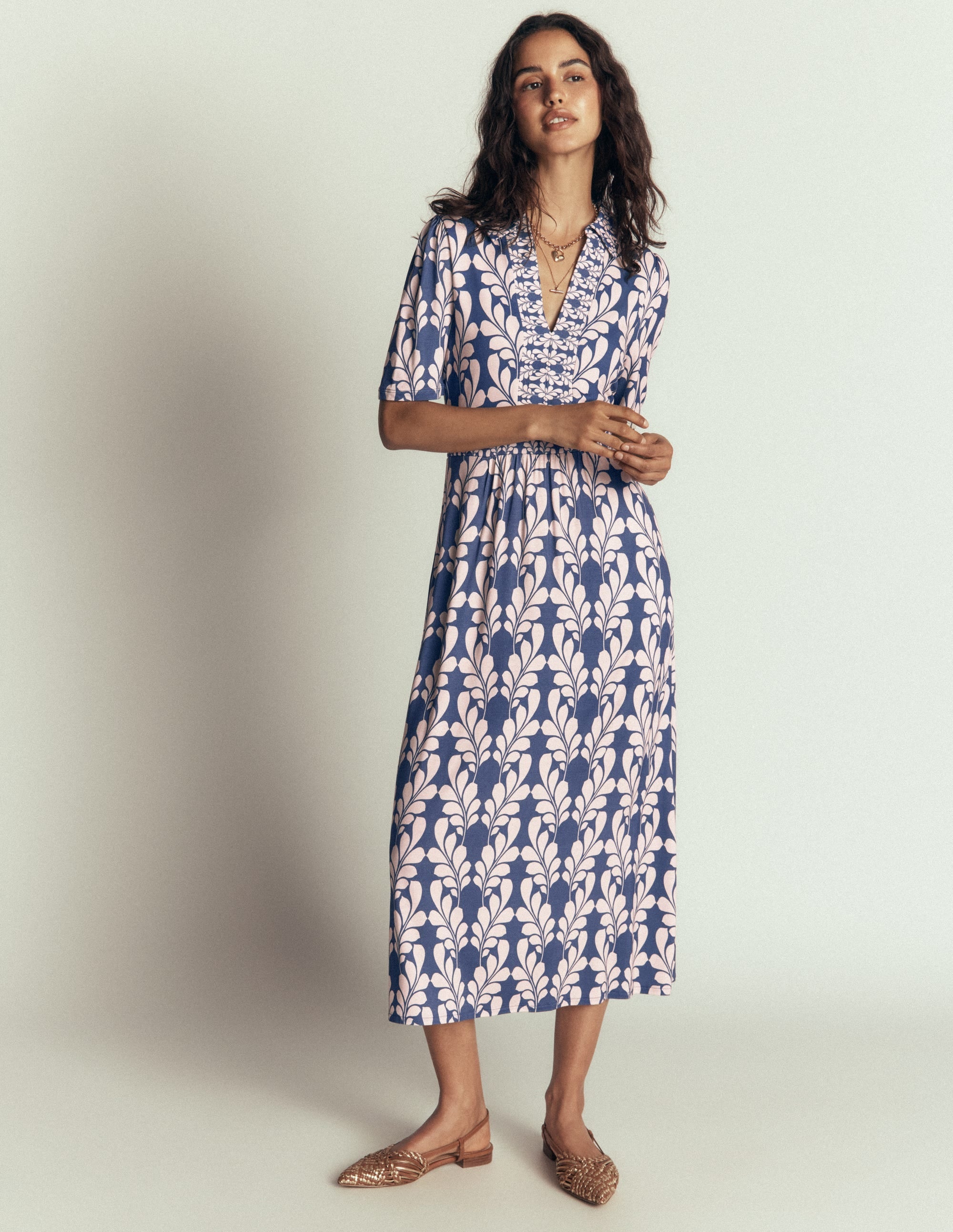 Heidi Jersey Midi Tea Dress-Denim Blue, Delicate Trail