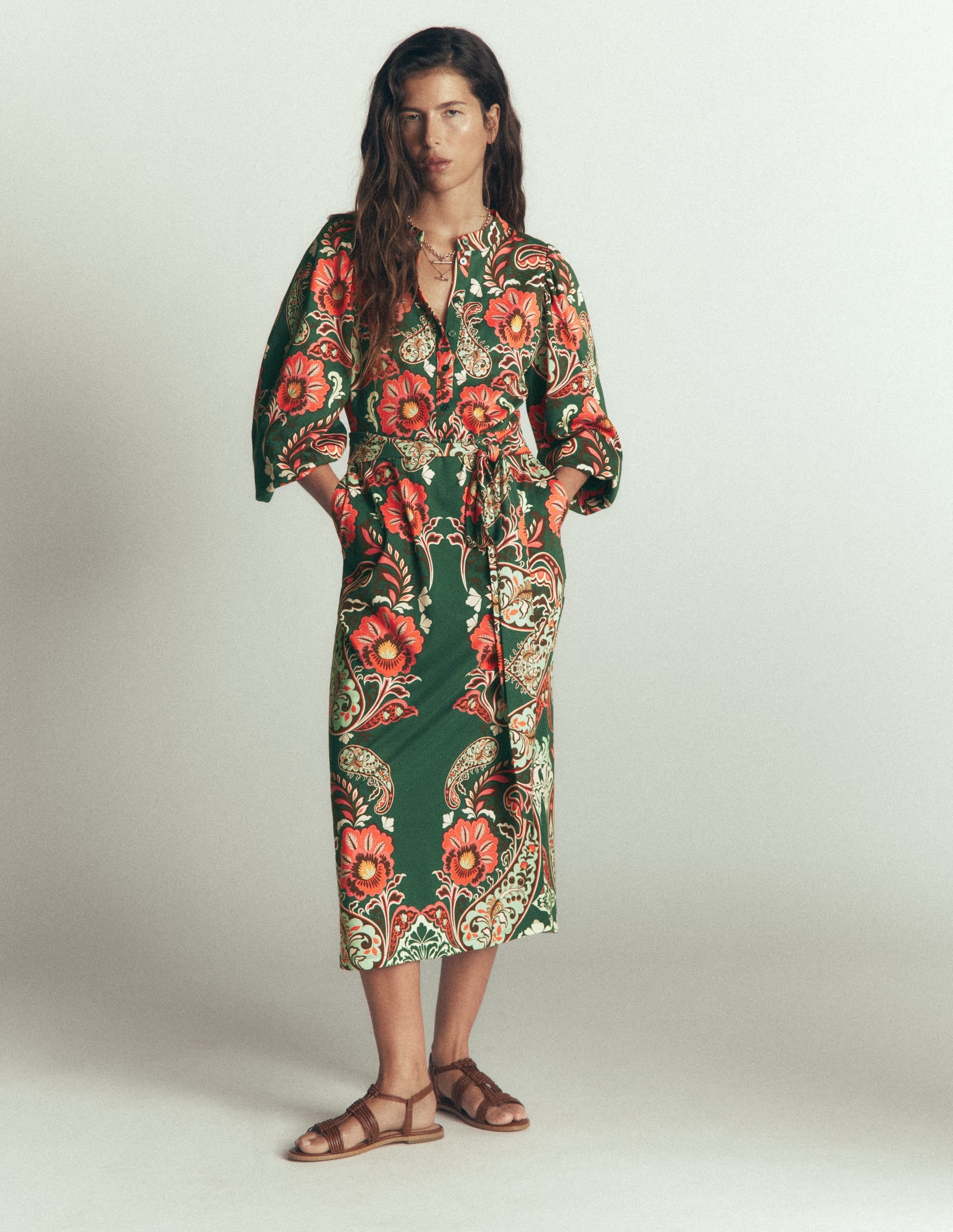 Eli Seamed Sleeve Jersey Dress-Hunter Green, Bohemia Dream