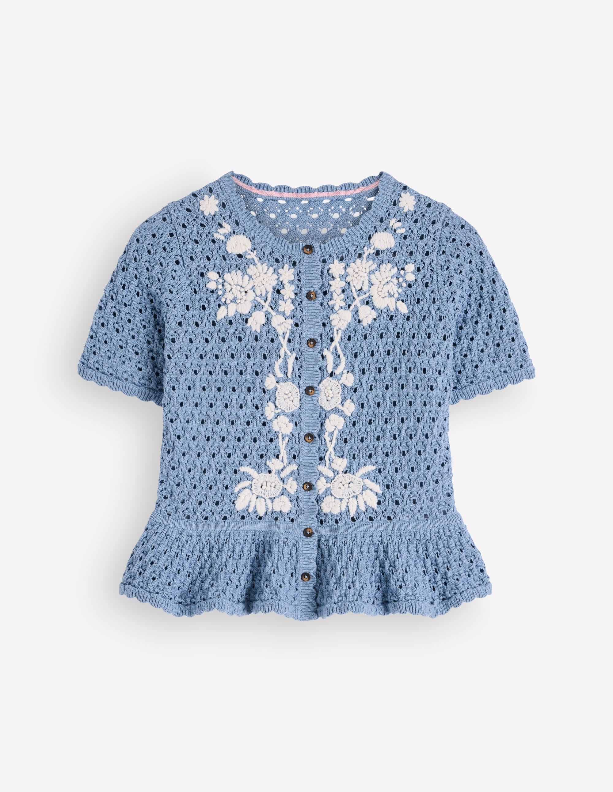 Embroidered Pointelle Cardigan-French Blue Embroidered