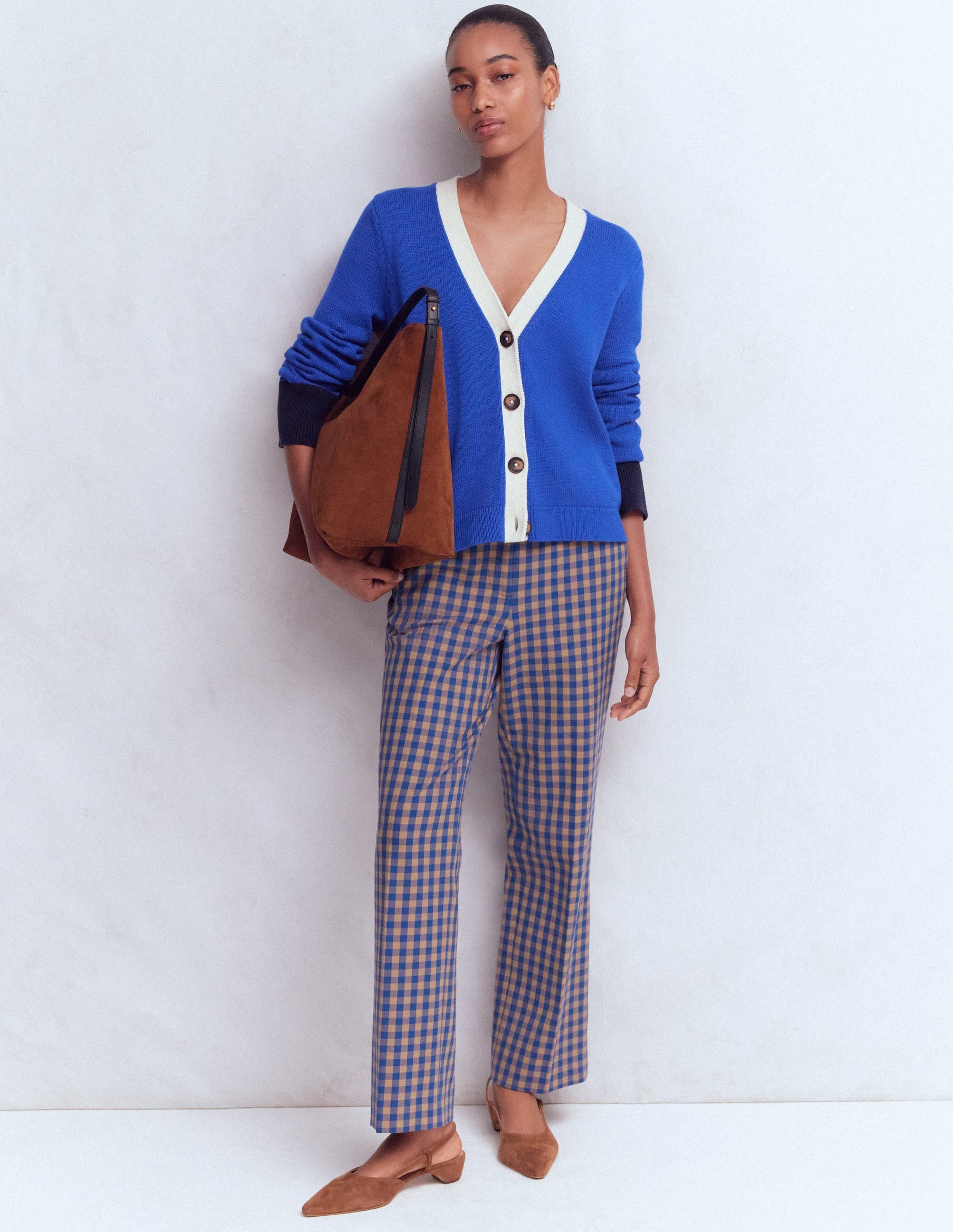 Canonbury 7/8 Pants-Camel, Blue Gingham