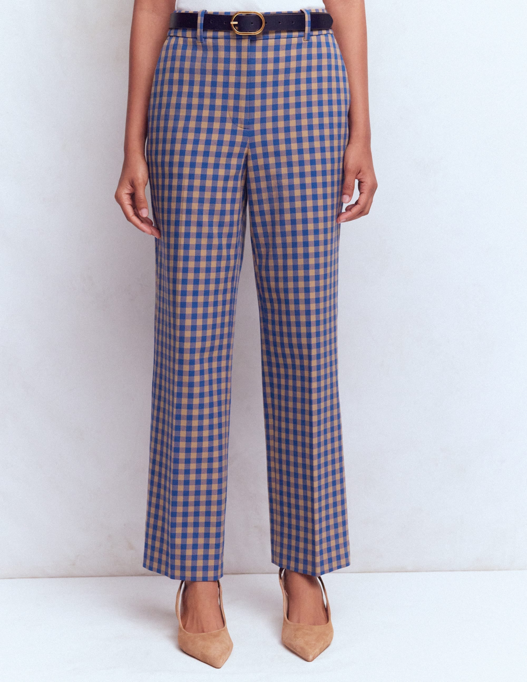 Canonbury 7/8 Pants-Camel, Blue Gingham