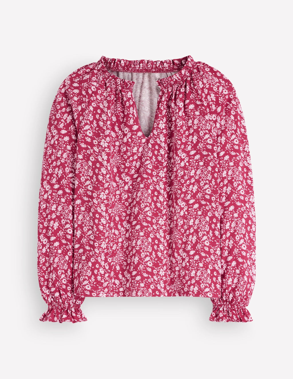 Pia Ruffle Detail Top-Red Bud, Scattered Flora
