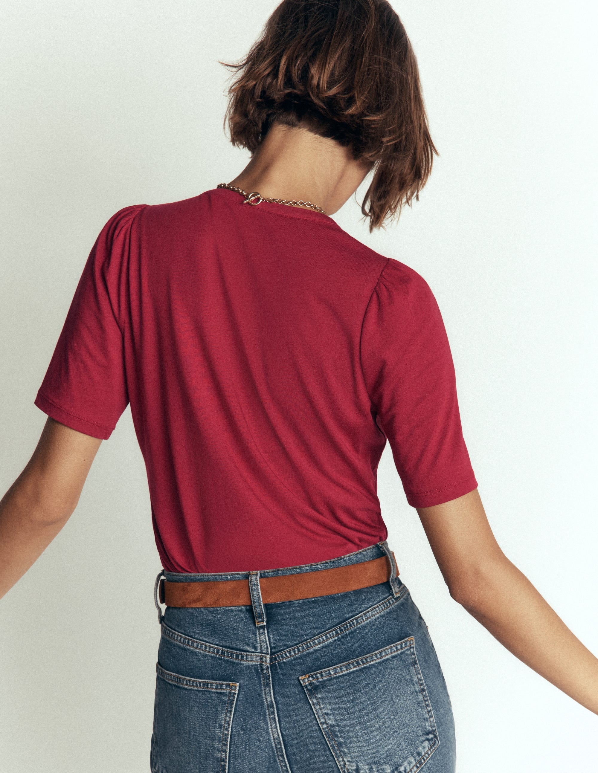 Short Puff Sleeve Top-Red Earth