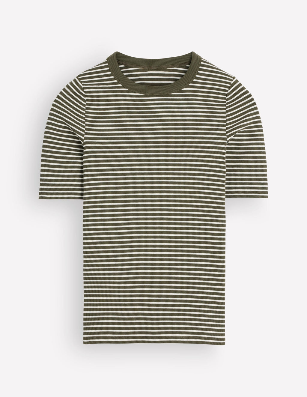 Ribbed Cotton T-Shirt-Falcon Green and Ivory Stripe