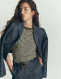 Ribbed Cotton T-Shirt-Falcon Green and Ivory Stripe