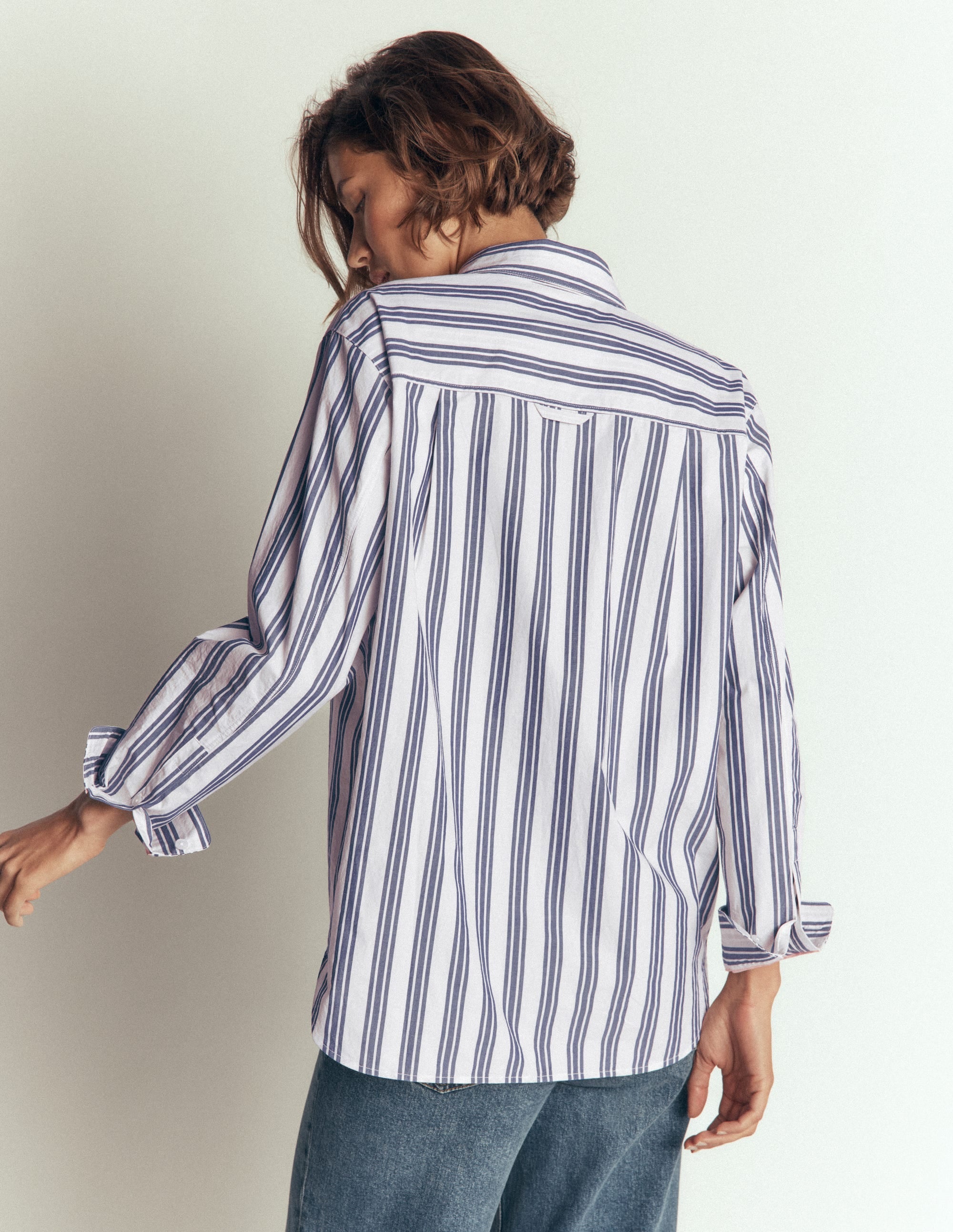 Sienna Relaxed Cotton Shirt-Navy Wide Stripe