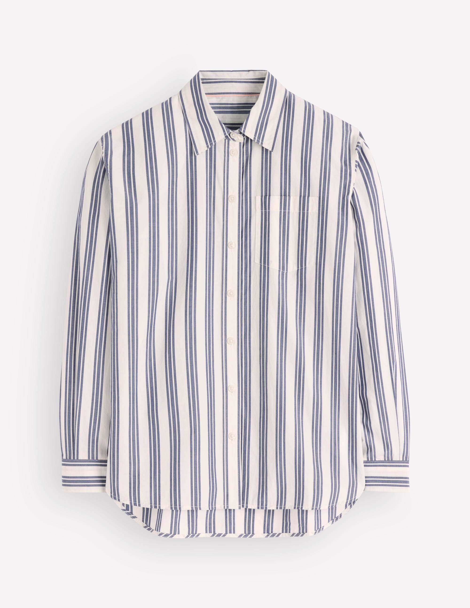 Sienna Relaxed Cotton Shirt-Navy Wide Stripe